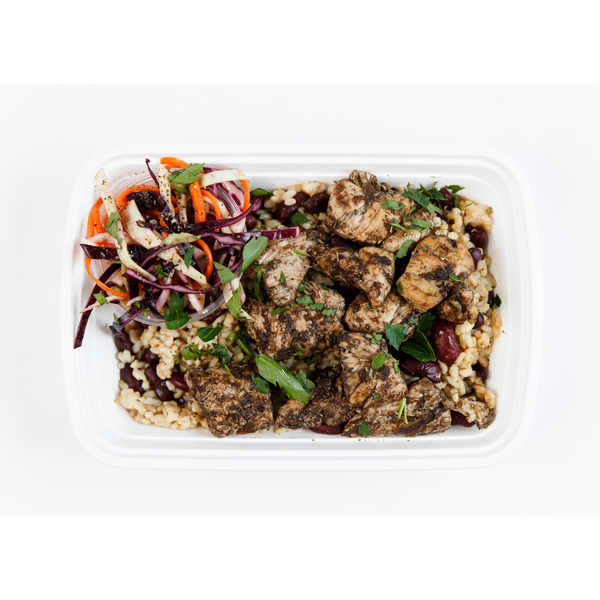 LC 4.1 Jerk Chicken with Brown Rice & Peas and Rainbow Slaw (GF, DF)
