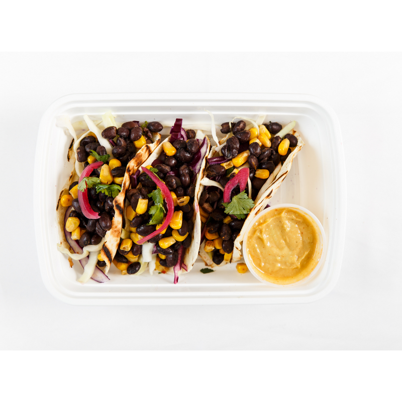 (LG 1.4) Black Bean Tacos with Cabbage Slaw & Avocado Sriracha Crema