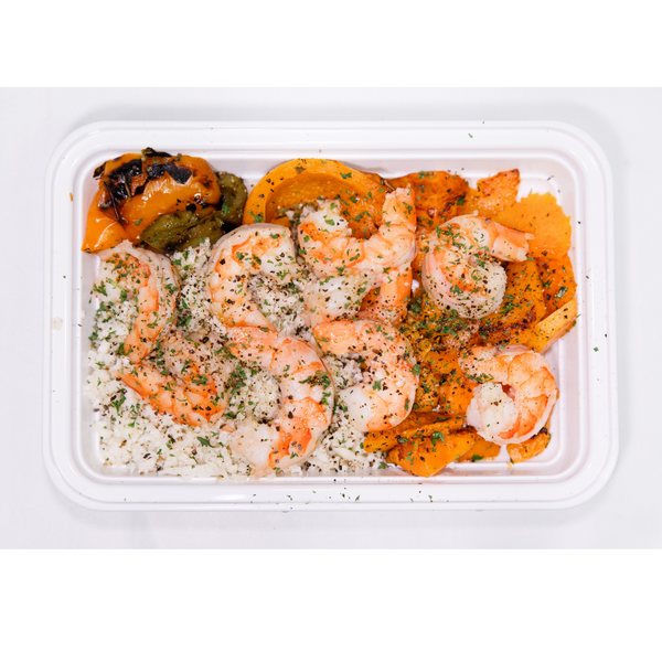 (LL  7.7)  Cajun Shrimp with Sautéed Zucchini with Yellow Squash Peppers & Cauliflower Rice