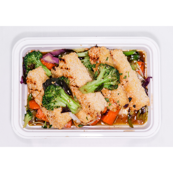 (LG  7.6)  Teriyaki Tempeh with Stir-fried Vegetables and Rice