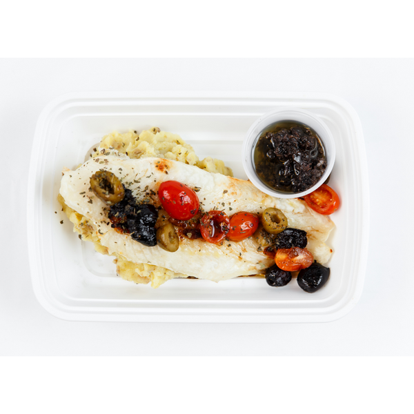 LC 4.5 White Fish with Olive Tapenade and Mashed Potatoes (GF, DF)