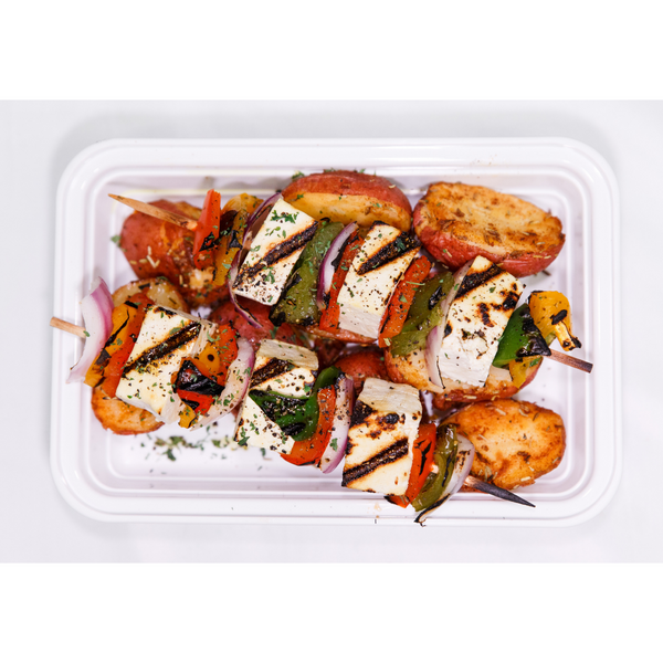 (LG  7.2)  Mediterranean Herbed Tofu Skewers with Roasted Baby Red Potatoes & Mediterranean Salad
