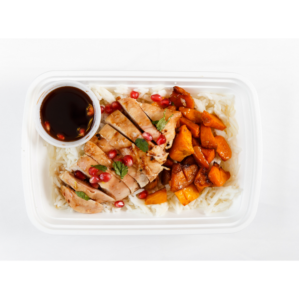 (LC 1.2) Pomegranate Honey Glazed Chicken with Squash and Basmati Rice